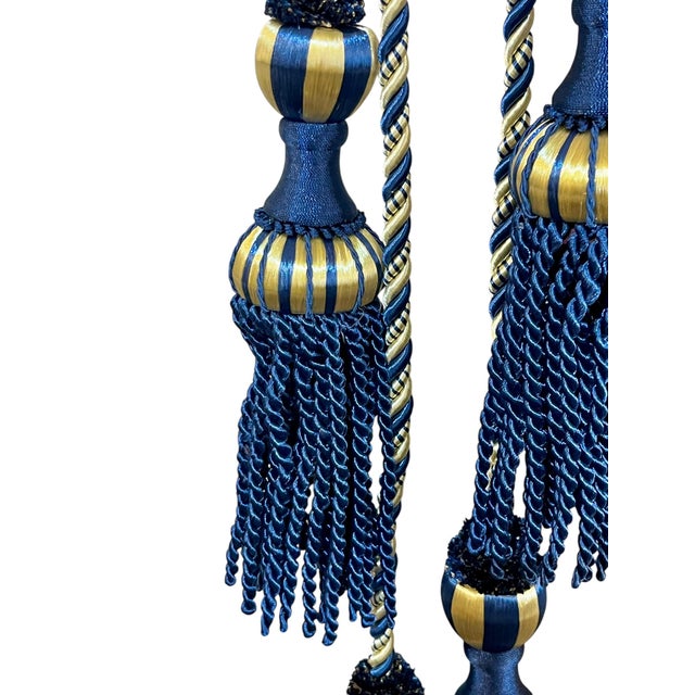 1980s Vintage French Passementerie Drapery Tassel Blue and Gold For Sale - Image 5 of 6