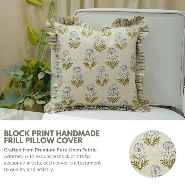* Handmade Block Print Cushion Cover – Featuring traditional block printing on pure linen, offering an authentic, artisan-...