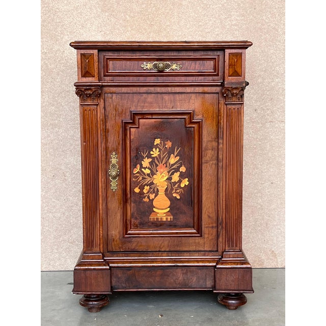 Wood 19th Century French Walnut Neoclassical Nightstands with Large Crest, A Pair For Sale - Image 7 of 18