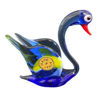 Vintage Murano Style Italian Art Glass Swan Sculpture Figurine For Sale