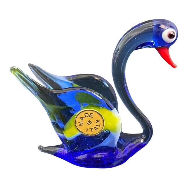 Vintage Murano Style Italian Art Glass Swan Sculpture Figurine For Sale