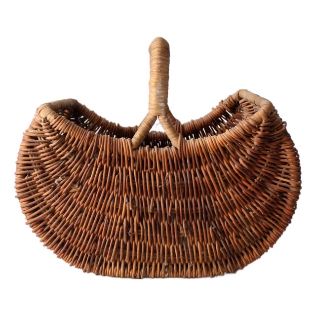 Vintage Wicker Gathering Basket For Sale