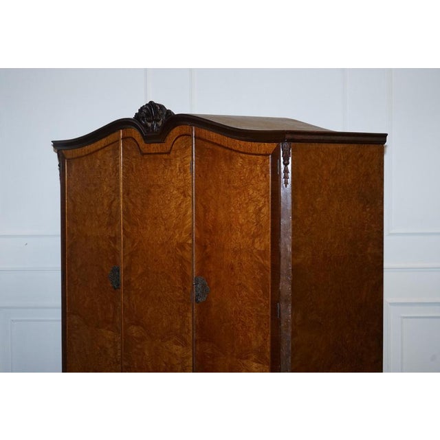 Burr Walnut Triple Wardrobe with Queen Anne Legs For Sale - Image 14 of 18
