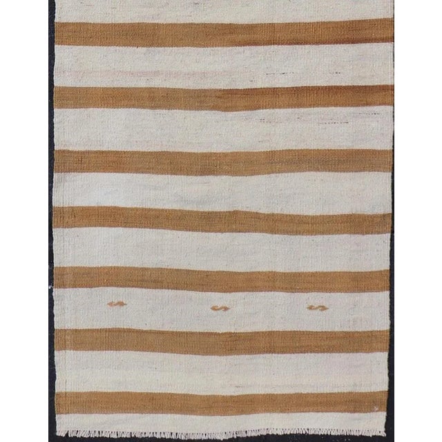 Vintage Turkish Kilim Rug with Horizontal Stripes in Brown and Cream. Measures: 2'6 x 8'5. Vintage Kilim Rug, rug...