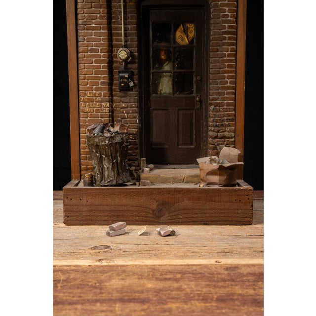 Wood Michael Garman Back Door Illuminated Cityscape Diorama For Sale - Image 7 of 18