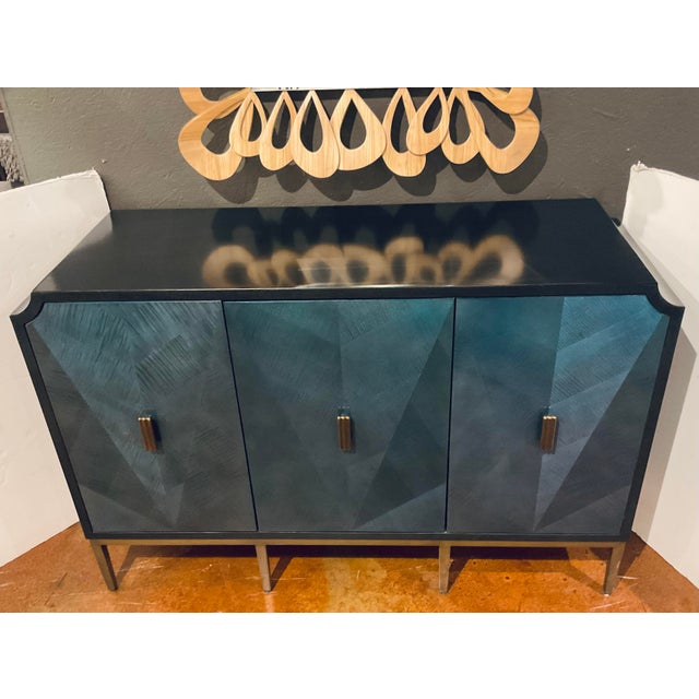 Modern Currey & Co. Modern Blue Wood Kallista Cabinet For Sale - Image 3 of 6