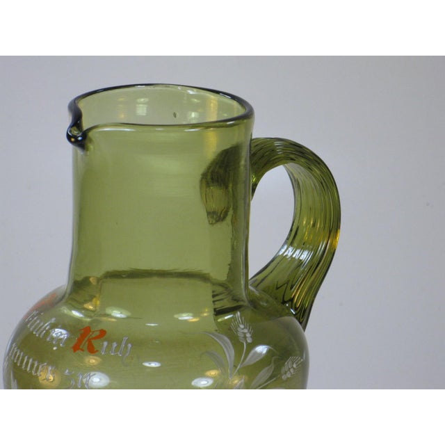Late 19th Century German Beer / Wine Pitcher Bohemian Mouth Blown Glass, Hand Painted Enamel, Mery Gregory Style Glass For Sale - Image 15 of 15