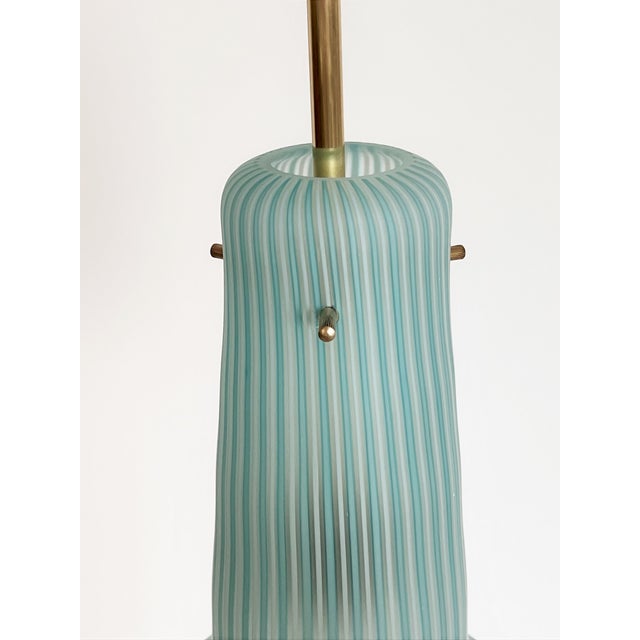 Mid-Century Modern Italian Pendant Lamp in Striped Glass and Brass from Venini, 1960s For Sale - Image 3 of 18