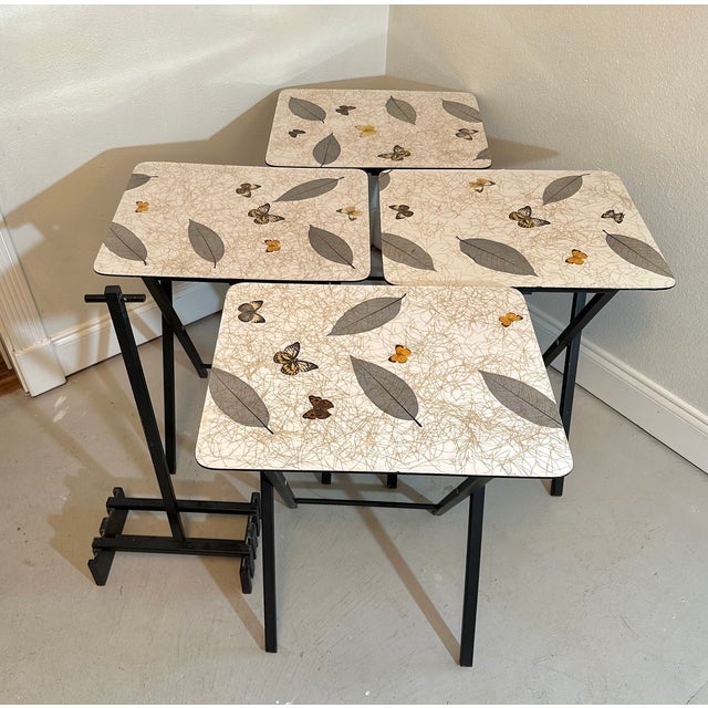 Retro Folding Tv Tables Set by Artex, Butterflies Motif Chairish
