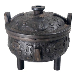 17-19th Century Chinese Cast Iron Censer With Bronze Inlay For Sale
