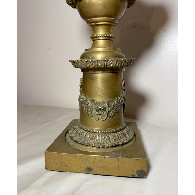 Metal Antique 19th Century Victorian Ornate Gilt Bronze Glass Astral Oil Table Lamp For Sale - Image 7 of 14