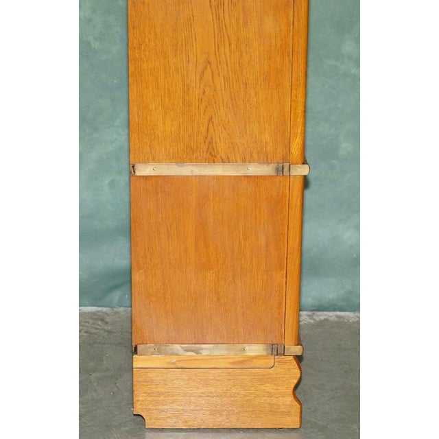 Gold Antique Modular Honey Oak and Gilt Brass Stacking Bookcase with Glazed Retracting Doors For Sale - Image 8 of 18