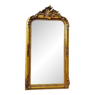French Style Gold Floor/Wall Mirror – 5 Ft Tall, Gold Leaf Finish For Sale