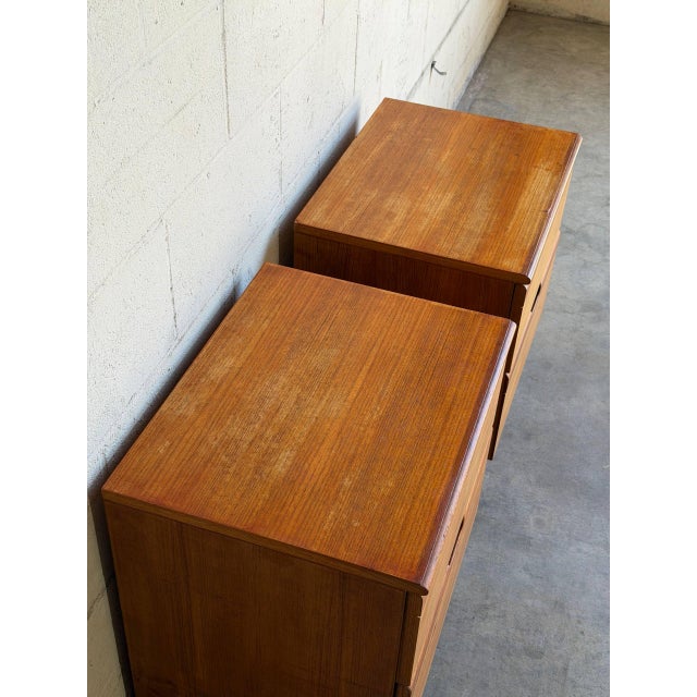 Teak Nightstands Set of 2 Bedside Tables Two Drawer Denmark Mid-Century Modern 1970s For Sale - Image 4 of 10