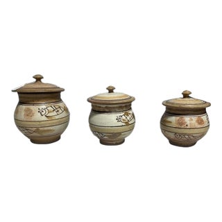 Lemonier-Hand-Painted Stoneware Lidded Canister Set – Set of 3 For Sale
