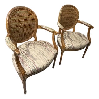 1960’s Pair Louis XVI Style Fauteuils - Open Arm Chairs by Simon Loscertales - Bona, Spain - W/ Fabric Seat For Sale