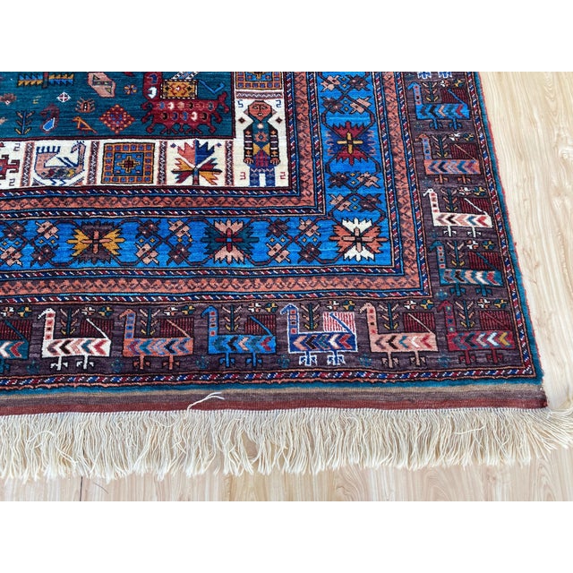 Teal Vintage Teal Wool Kazak-Style Tribal Rug 9 X 13 For Sale - Image 8 of 17