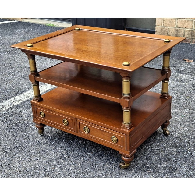 Classical Style Mahogany and Brass Fitted Wheeled Side Table For Sale - Image 10 of 15