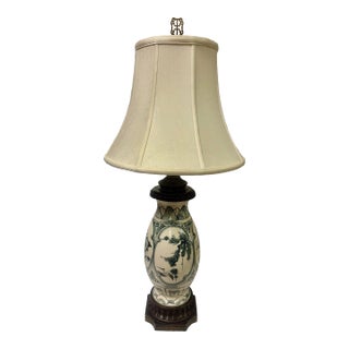 Stunning Vintage Chinoiserie Blue and White Ginger Jar Style Table Lamp With Cream Shade For Sale