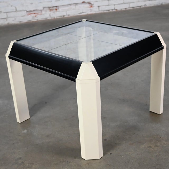 1970-1980’s Modern to Postmodern End Table Off White & Black Painted ...