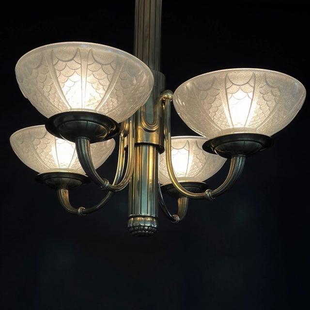 Art Deco Bronze Chandelier from Atelier Petitot For Sale - Image 9 of 12