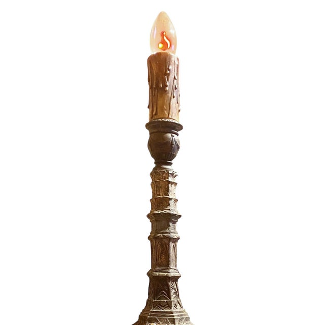 Art Deco 1930s American Art Deco Candlestick Accent Lamp With Drip Sleeve and Flicker Bulb For Sale - Image 3 of 6