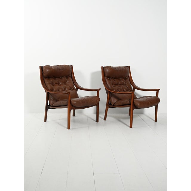 Danish Armchairs in Brown Leather from JM Birking, 1960s, Set of 2 For Sale - Image 4 of 16