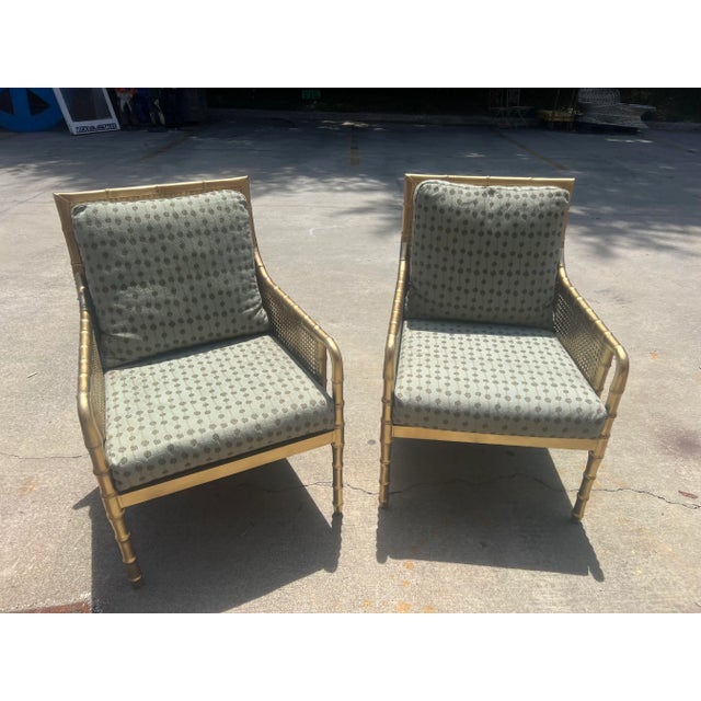 1960s Vintage Gold Bamboo Caned Chairs - a Pair For Sale In Atlanta - Image 6 of 7