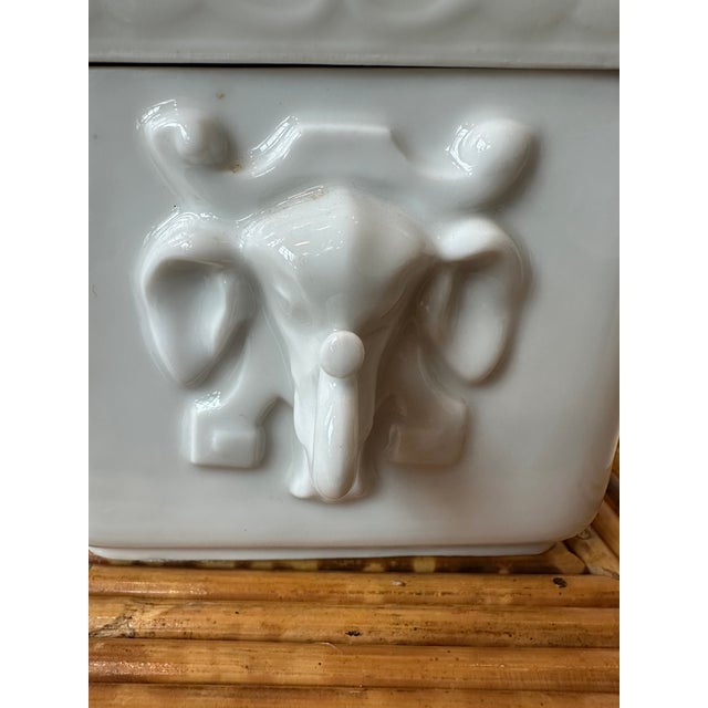 Ceramic Vintage Porcelain Box With Two Stylized Elephant Head Handles For Sale - Image 7 of 14