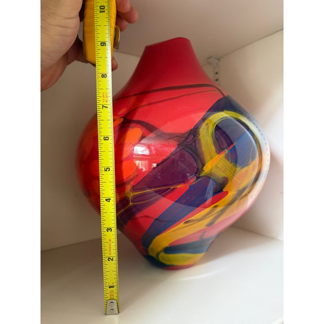 Signed Ioan Nemțoi Romanian Hand-Blown Multicolor Art Glass Vase Circa 1990 For Sale - Image 11 of 16