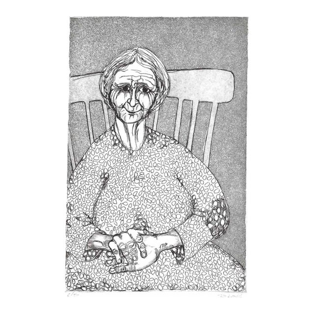 1990s Rosemary Ladd Lady in Rocking Chair Etching For Sale