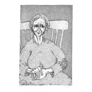 1990s Rosemary Ladd Lady in Rocking Chair Etching