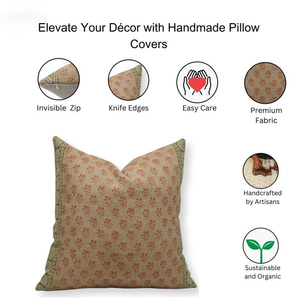Fabdivine Floral Print Cushion Cover 14x14 Inch High-Quality Linen Fabric- Rangoli For Sale - Image 9 of 9