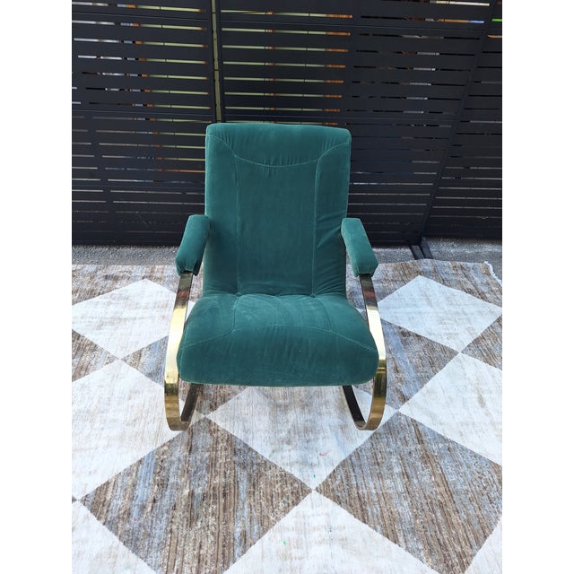 Mid-Century Modern 1970s In the Style of Guido Faleschini Chrome and Brass Milo Baughman Rocking Chair For Sale - Image 3 of 12