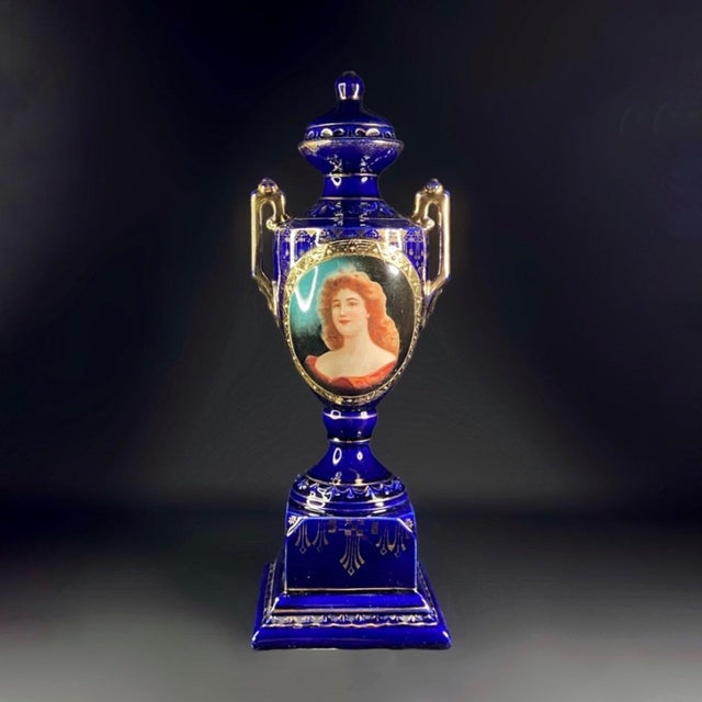Portrait Vase in Cobalt Blue and Gilt by Josef Strnact, 1890s For Sale - Image 11 of 11