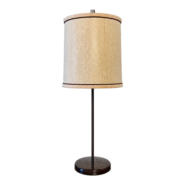 Vintage 1970s-Style Minimalist Brown Metal Table Lamp With Textured Drum Shade For Sale