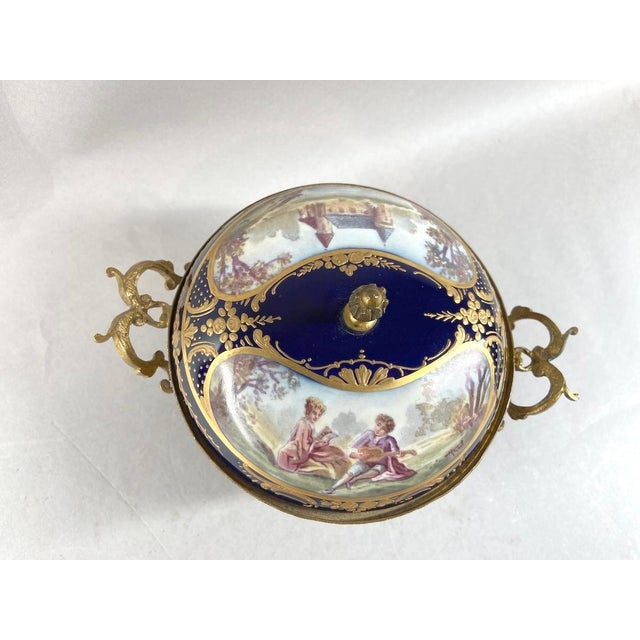 Ovington Brother at New York Early 20thC Sevres Blue Porcelain Bronze Bowl - 1 Pc For Sale - Image 4 of 16
