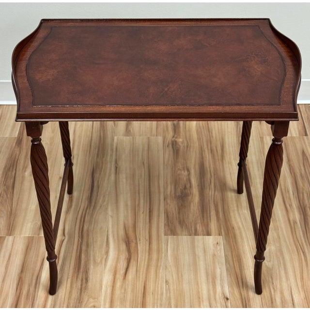 Antique Leather Top Carved Wood Tea Table For Sale - Image 4 of 12