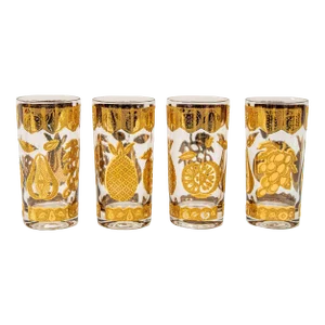 1960s Culver Cocktail Glasses With 22-Karat Gold Florentine Pattern Set of Four