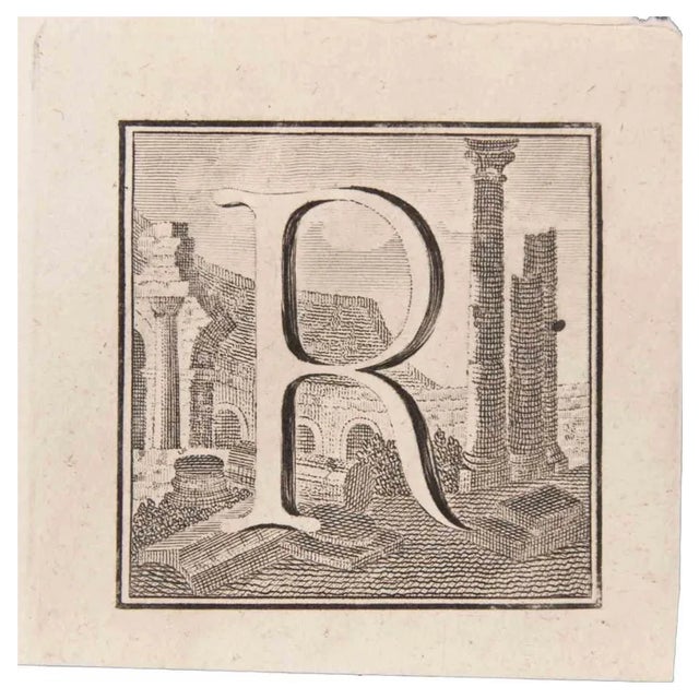 Luigi Vanvitelli, Letter R, Etching, 18th Century For Sale