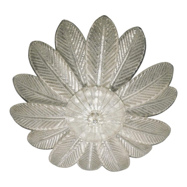 1960s Clear Graniglia Murano Leaves Flush Mount For Sale