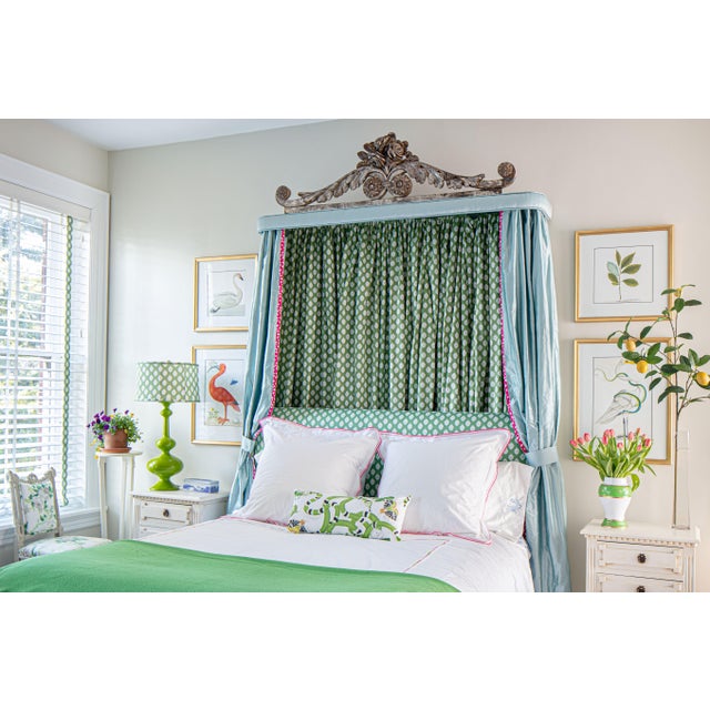 Beautifully upholstered canopy with impeccably tailored curtains. The curtains are made of natural silk and cotton twill....