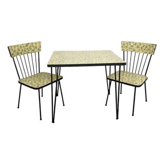 1960s Mid-Century Child’s Dinette Set With Yellow Crosshatch Laminate For Sale