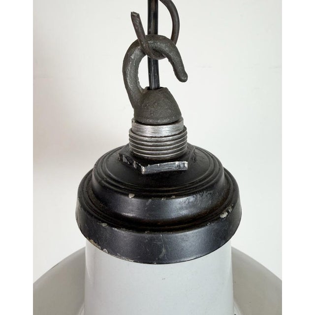 Metal Industrial Grey Enamel Factory Pendant Lamp, 1960s For Sale - Image 7 of 17