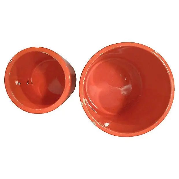 Mid-Century Modern Mid-Century Orange Ceramic Kitchen Canisters- Set of 2 For Sale - Image 3 of 3