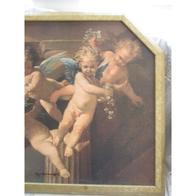 1980s Vintage French Baroque Winged Cherubs With Flowers Picture For Sale - Image 5 of 13