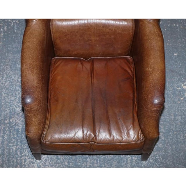 Brown Vintage Brown Heritage Leather Reading Lounge Armchair in the style of Halo and Timothy Oulton For Sale - Image 8 of 16