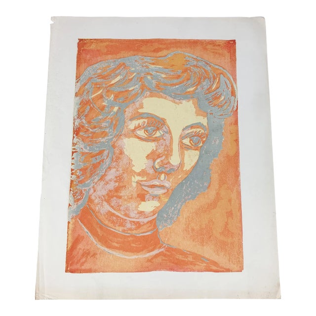 Vintage 60s MCM Pop Art Jean Curtis Print Serigraph Female Portrait Mid Century For Sale