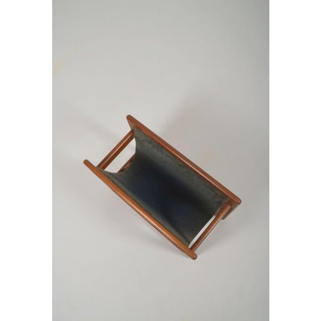 Danish Magazine Holder in Teak and Leather attributed to Salin Møbler, 1970s For Sale - Image 6 of 7