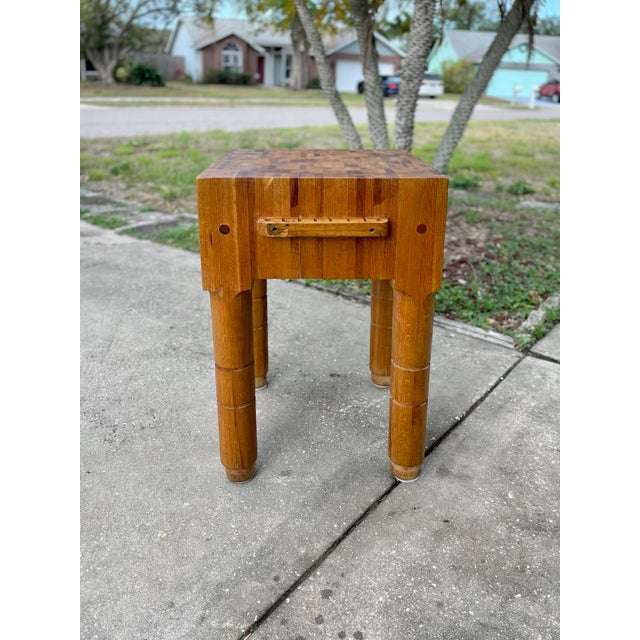 Brown Vintage Solid Butcher Block Island With Knife Display and Carved Detail For Sale - Image 8 of 12